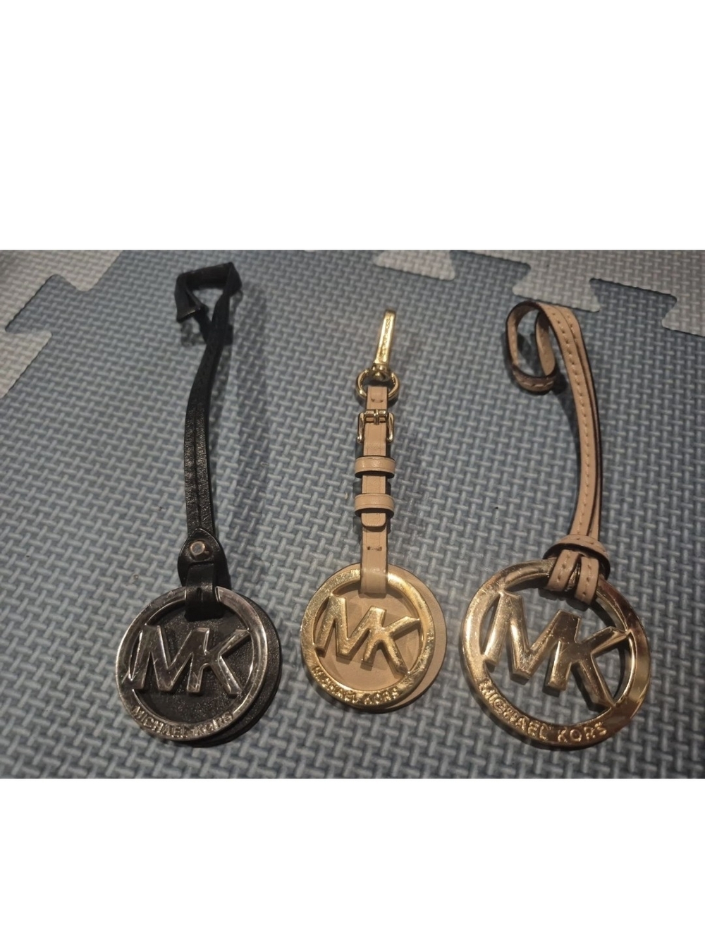 Michael Kors Round MK Logo Leather Key & Card Holders - Black, Beige, Gold